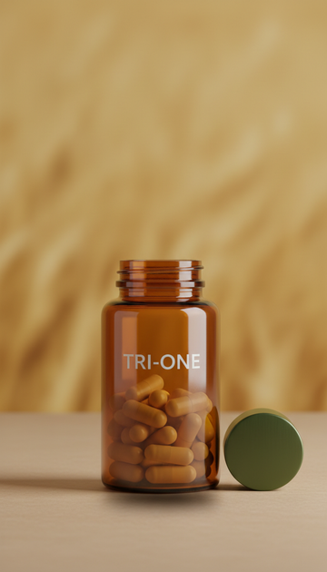 Supplement Bottle With Open Cap Capsules
