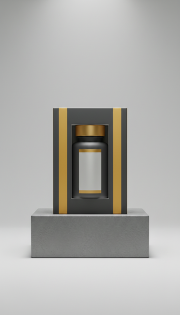 Supplement bottle with graphic outer packaging