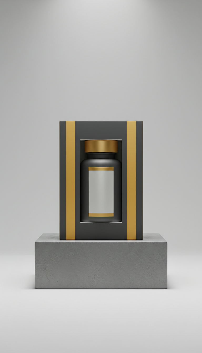 Supplement bottle with graphic outer packaging