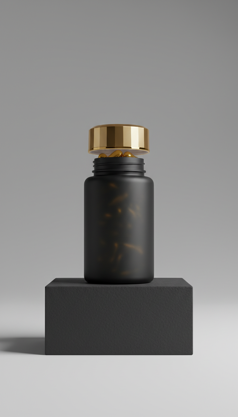 Bottle with gold-accented open cap